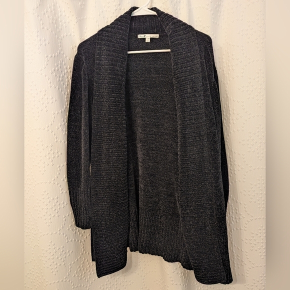 7 For All Mankind Open Cardigan In Black Velour Women's XL Soft Ribbed Sweater - Picture 1 of 6